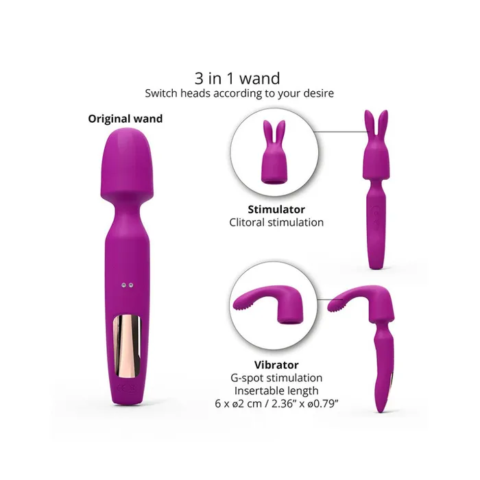 Love to Love Female Sex Toys Rechargeable 3 in 1 Wand massager with attachments Revolution pink