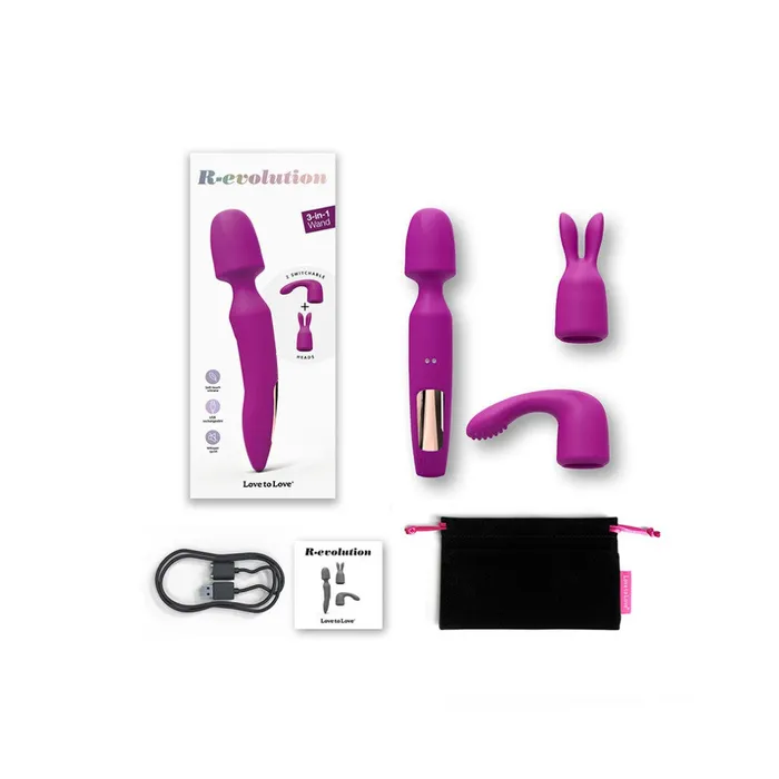 Love to Love Female Sex Toys Rechargeable 3 in 1 Wand massager with attachments Revolution pink
