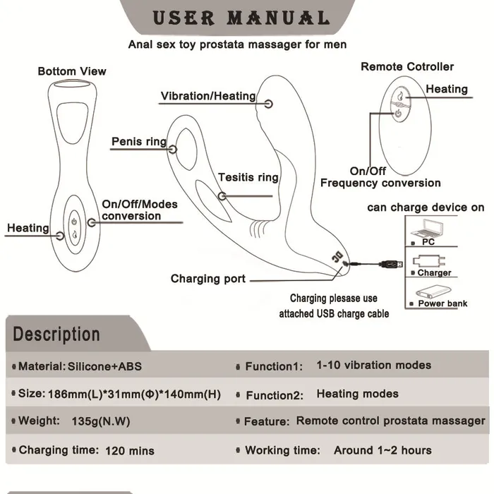 Anal JRL Auto Heating Remote Control Prostate Massager JRL